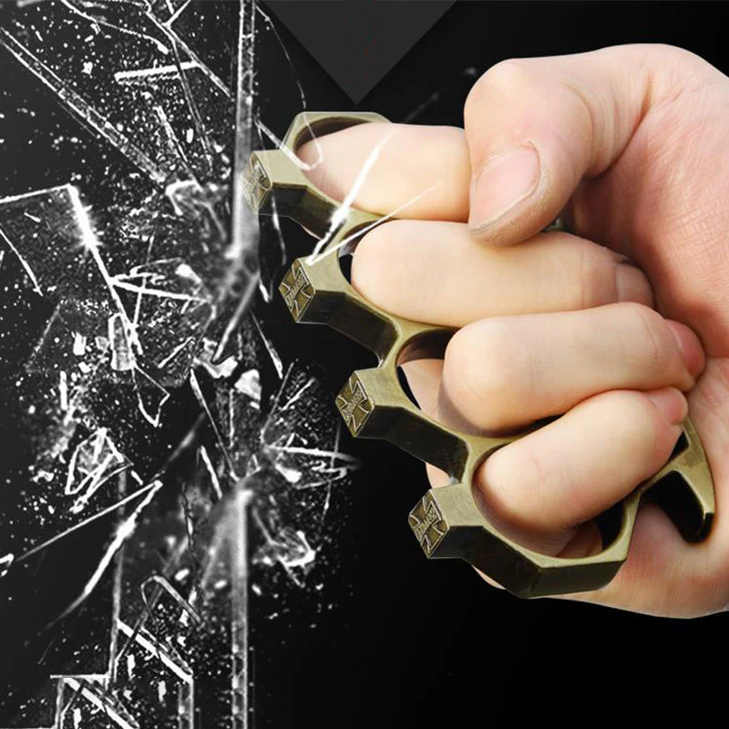 Brass Knuckle Duster Boxing Four Finger Buckle Defense Window Breaker Outdoor Training Combat Protective Gear EDC Tool - Image 2