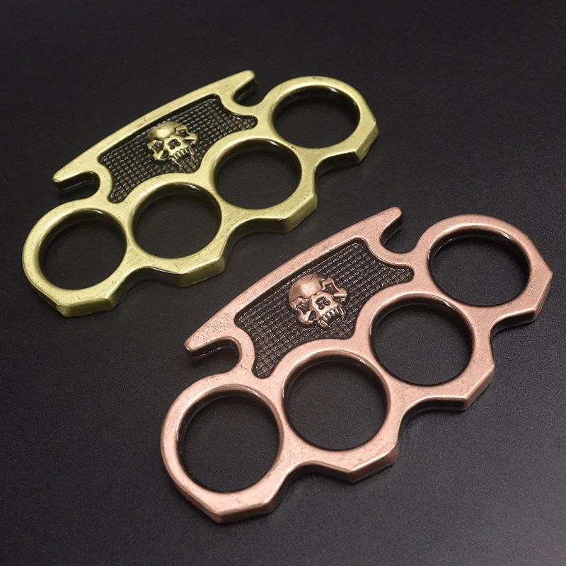Brass Knuckle Duster Skull Boxing Four Finger Buckle Defense Window Breaker Outdoor EDC Tool - Image 3