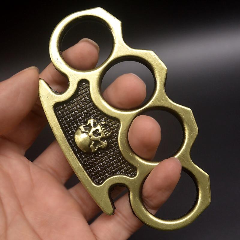 Brass Knuckle Duster Skull Boxing Four Finger Buckle Defense Window Breaker Outdoor EDC Tool - Image 4