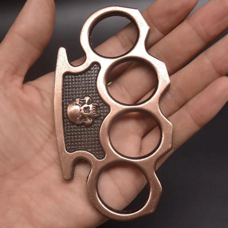 Brass Knuckle Duster Skull Boxing Four Finger Buckle Defense Window Breaker Outdoor EDC Tool - Image 5