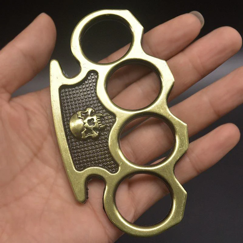 Brass Knuckle Duster Skull Boxing Four Finger Buckle Defense Window Breaker Outdoor EDC Tool - Image 6
