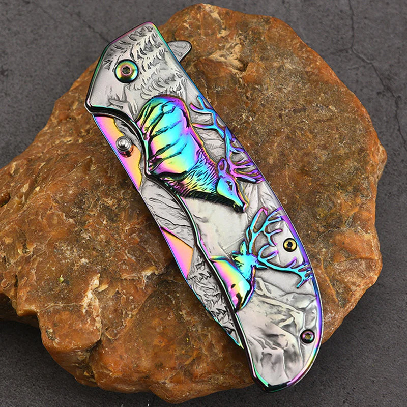Deer Mountain Pattern Folding Knife Safety Defense Tactical Knives - Image 10
