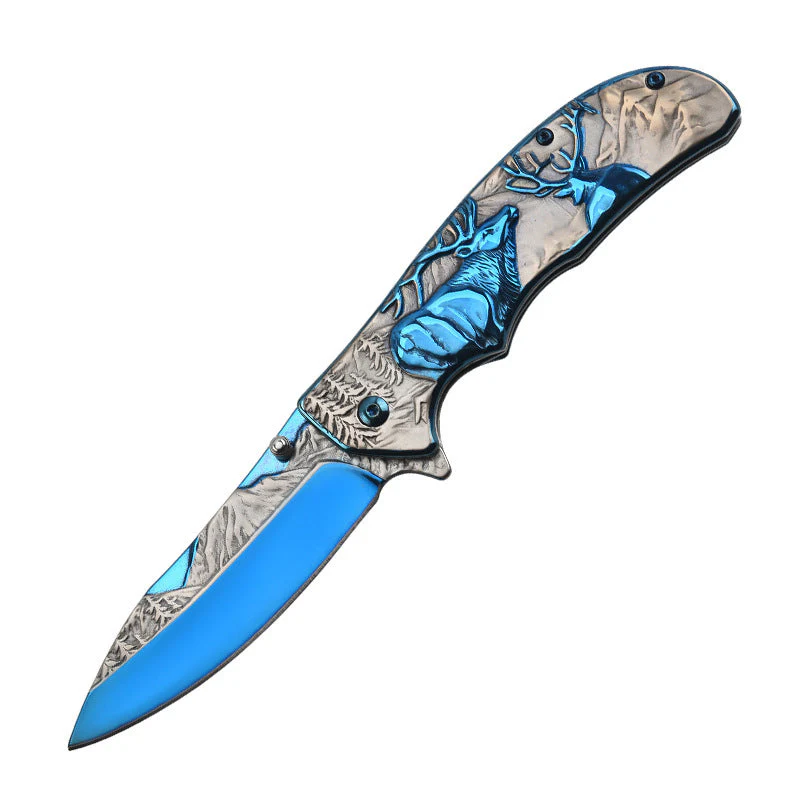 Deer Mountain Pattern Folding Knife Safety Defense Tactical Knives - Image 11