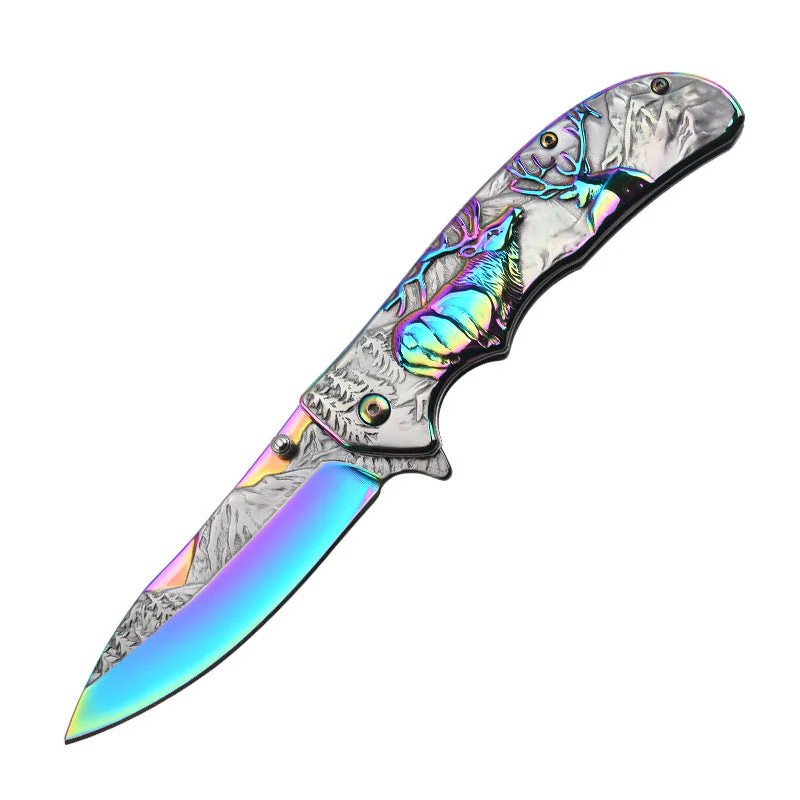 Deer Mountain Pattern Folding Knife Safety Defense Tactical Knives - Image 12