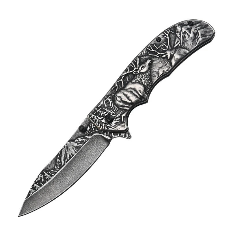 Deer Mountain Pattern Folding Knife Safety Defense Tactical Knives - Image 5