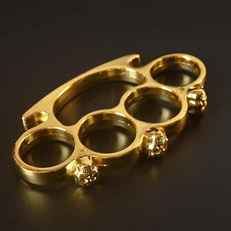 Fashion Skull Brass Knuckle Duster Boxing Four-finger Buckle Self-defense Window Breaker Outdoor Combat Protective Gear EDC Tool