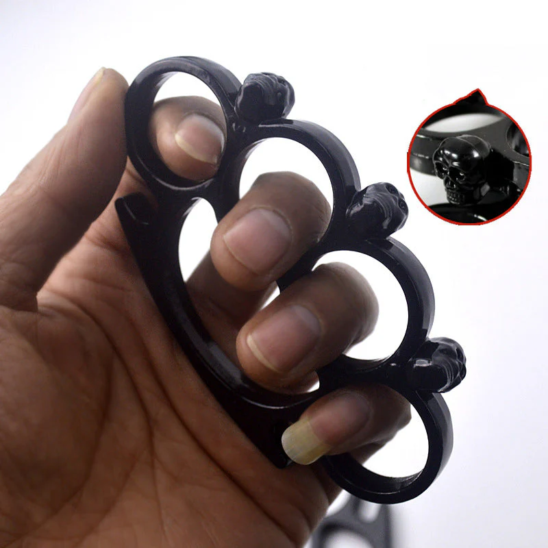 Fashion Skull Brass Knuckle Duster Boxing Four-finger Buckle Self-defense Window Breaker Outdoor Combat Protective Gear EDC Tool - Image 3