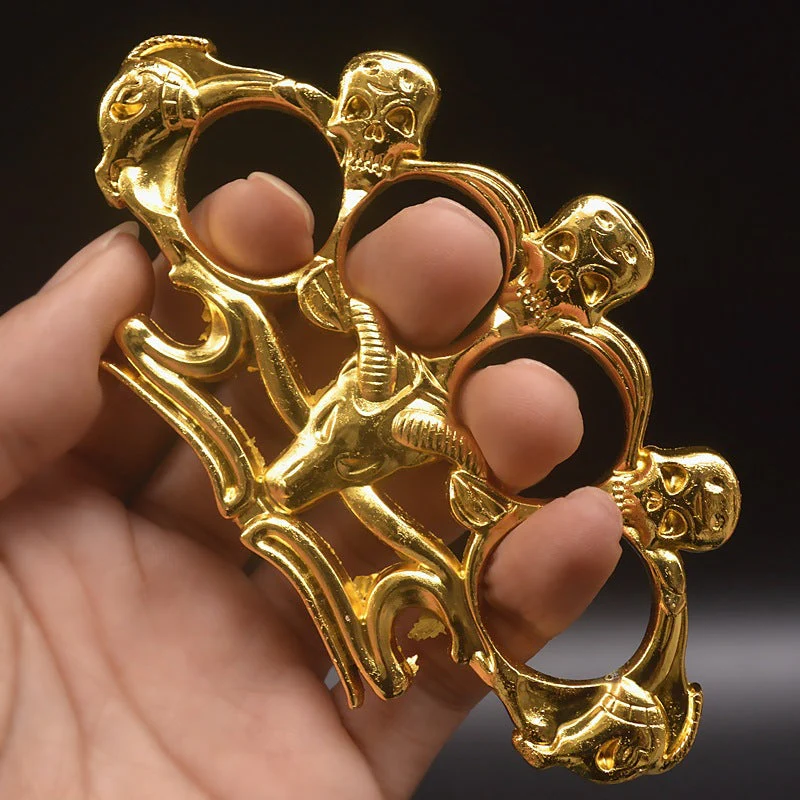 Goat Skull Knuckle Brass Duster Boxing Four Finger Buckle Defense Window Breaker Outdoor EDC Tool - Image 5