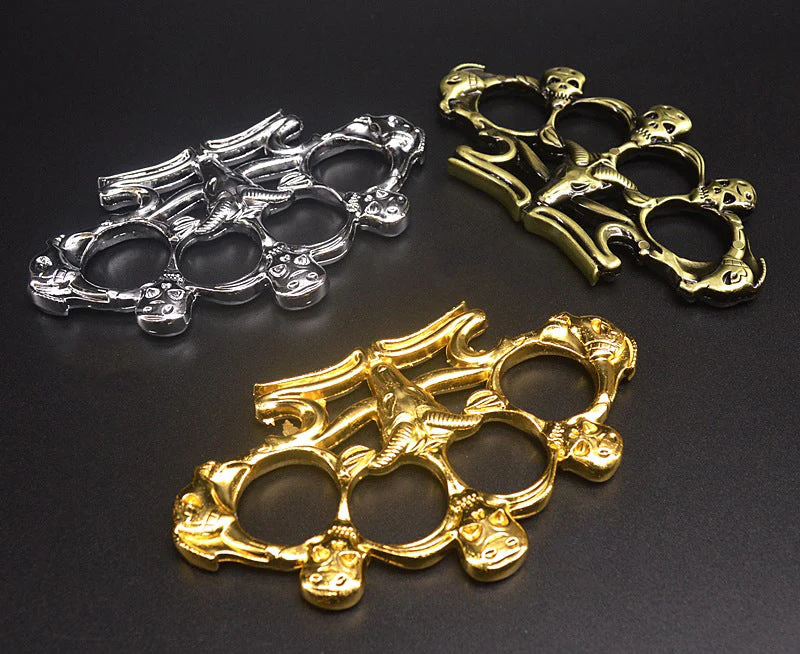 Goat Skull Knuckle Brass Duster Boxing Four Finger Buckle Defense Window Breaker Outdoor EDC Tool - Image 6