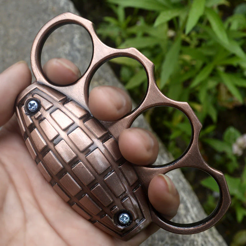 Personalized Grenade- Knuckle Duster Boxing Four Finger Buckle Defense Window Breaker Outdoor EDC Tool Backpack Decoration