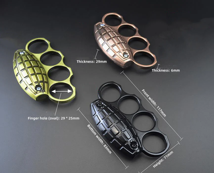 Personalized Grenade- Knuckle Duster Boxing Four Finger Buckle Defense Window Breaker Outdoor EDC Tool Backpack Decoration - Image 3