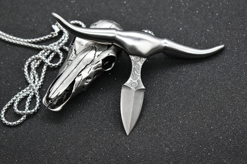 Portable Bullhead Hand Spikes Knife Damascus Steel Outdoor Camping Defense Fist Spikes EDC Tool - Image 3