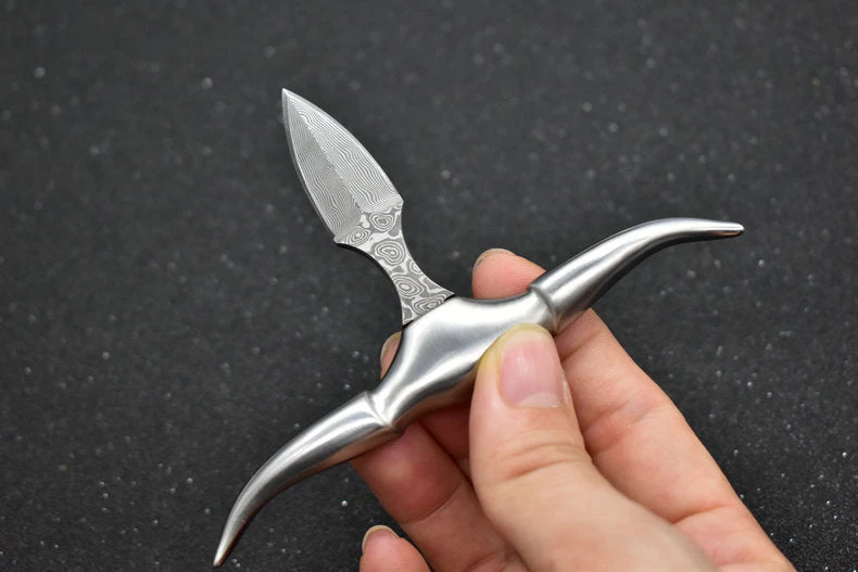 Portable Bullhead Hand Spikes Knife Damascus Steel Outdoor Camping Defense Fist Spikes EDC Tool - Image 7