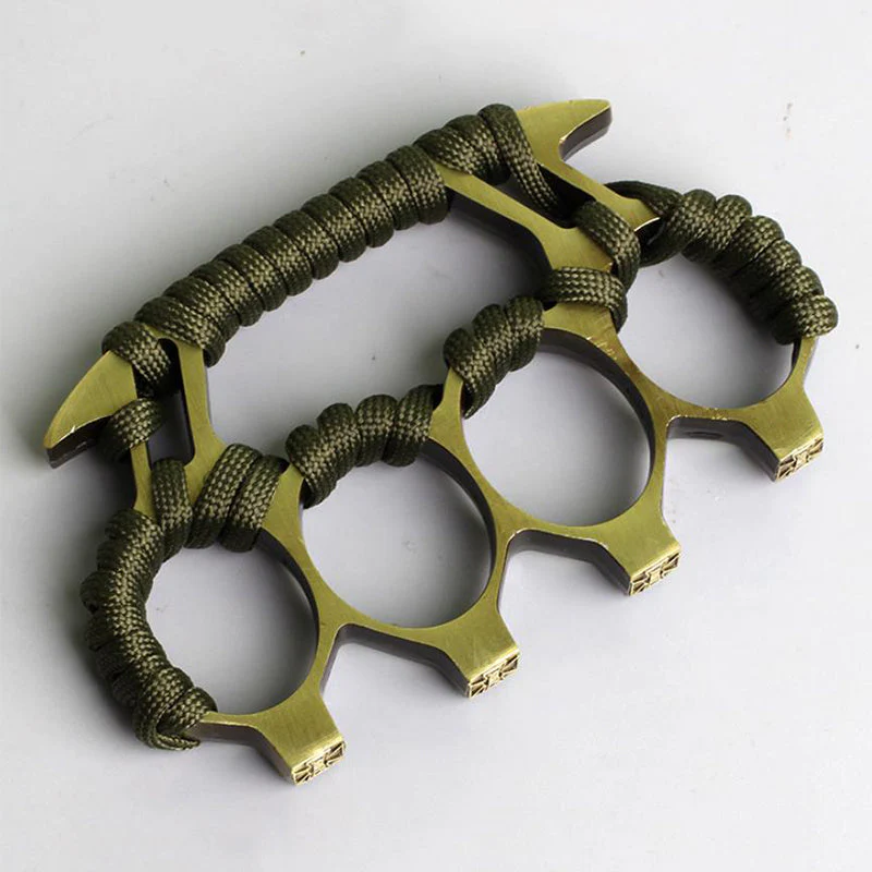 Rope Brass Knuckle Duster Boxing Self-defense Four-finger Button Window Breaker Outdoor Camping EDC Tool