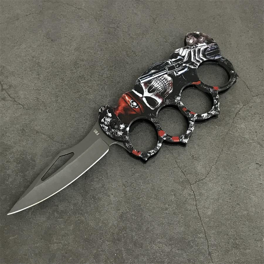 Skull Pattern Knuckle Folding Knife - Image 2