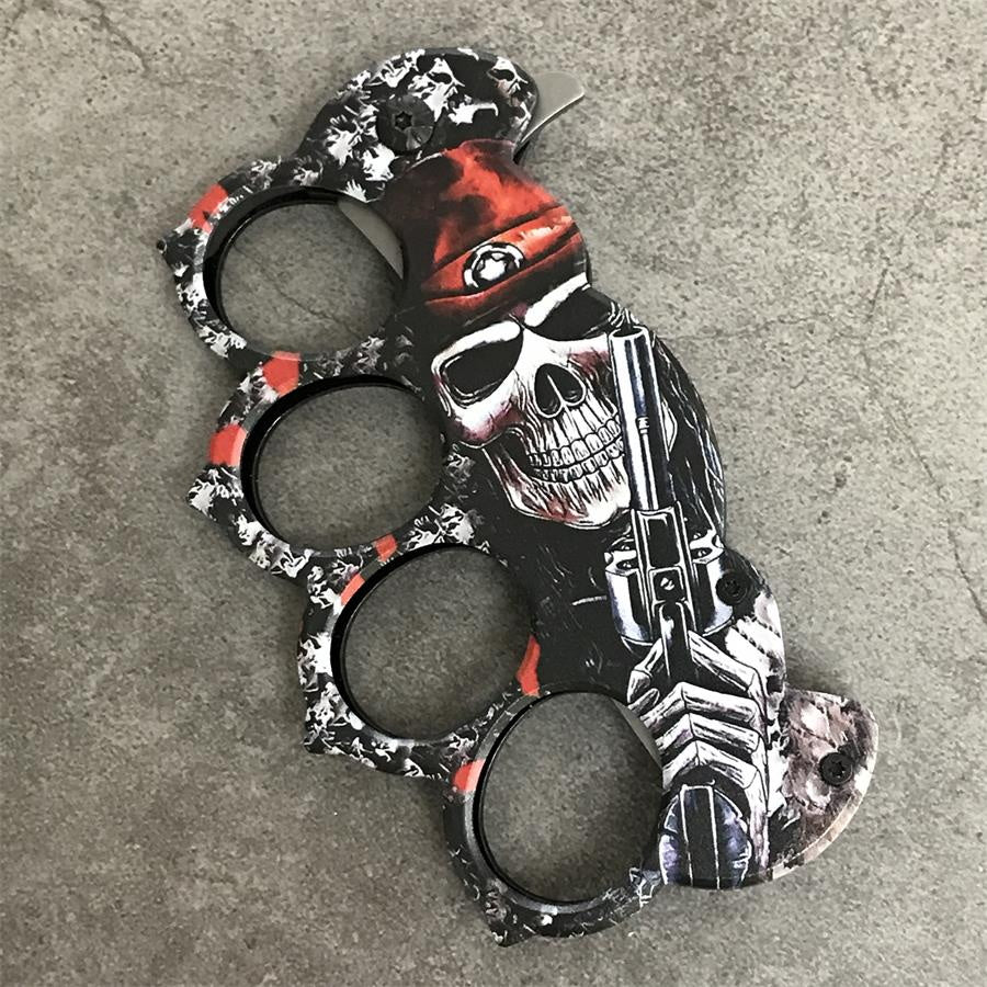 Skull Pattern Knuckle Folding Knife - Image 4