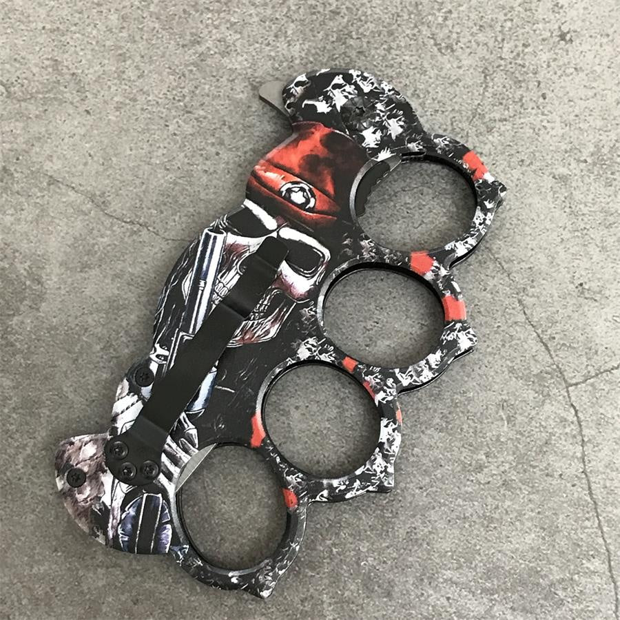 Skull Pattern Knuckle Folding Knife - Image 5