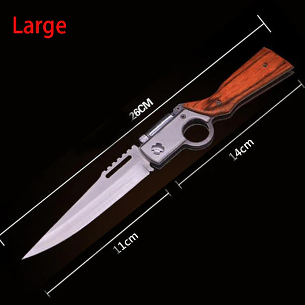 Wood Handle AK47 Folding Knife Outdoor Camping Knives with Light EDC Tool - Image 10