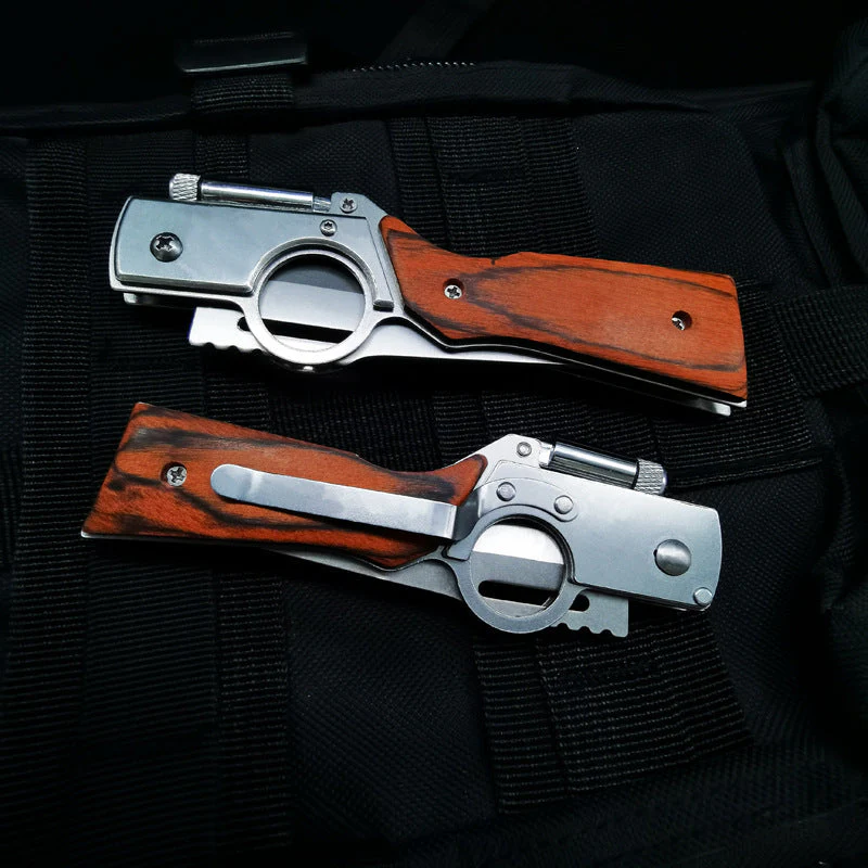 Wood Handle AK47 Folding Knife Outdoor Camping Knives with Light EDC Tool - Image 3