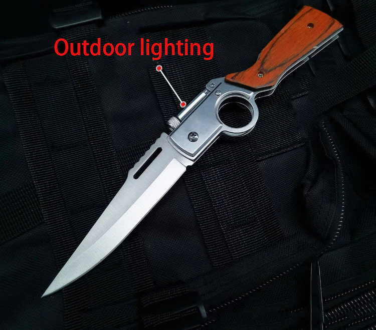 Wood Handle AK47 Folding Knife Outdoor Camping Knives with Light EDC Tool - Image 4