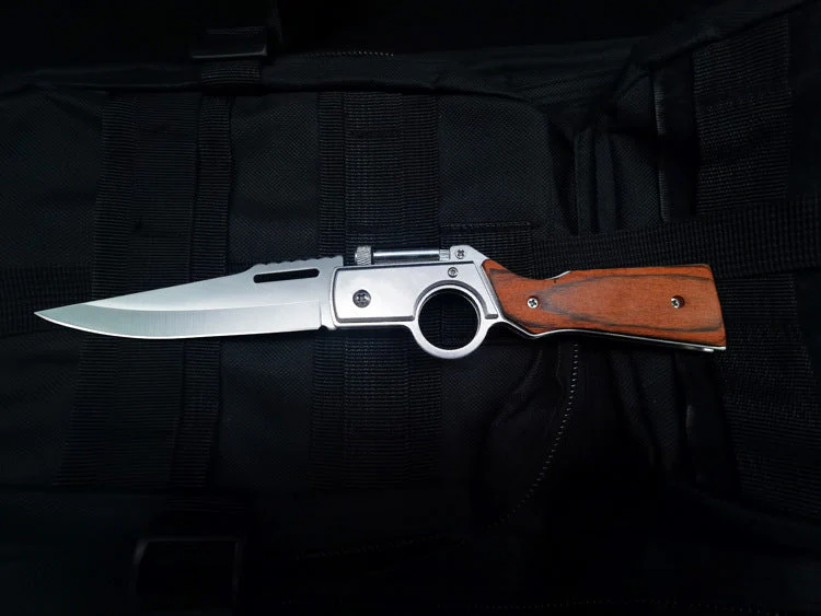 Wood Handle AK47 Folding Knife Outdoor Camping Knives with Light EDC Tool - Image 7