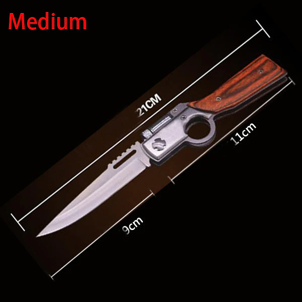 Wood Handle AK47 Folding Knife Outdoor Camping Knives with Light EDC Tool - Image 9