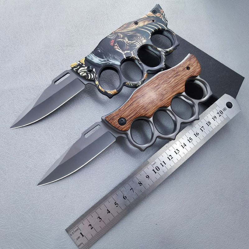 Tactical Folding Knuckle Knife Wooden Handle Outdoor Self Defense Pocket Knives EDC Tool - Image 2