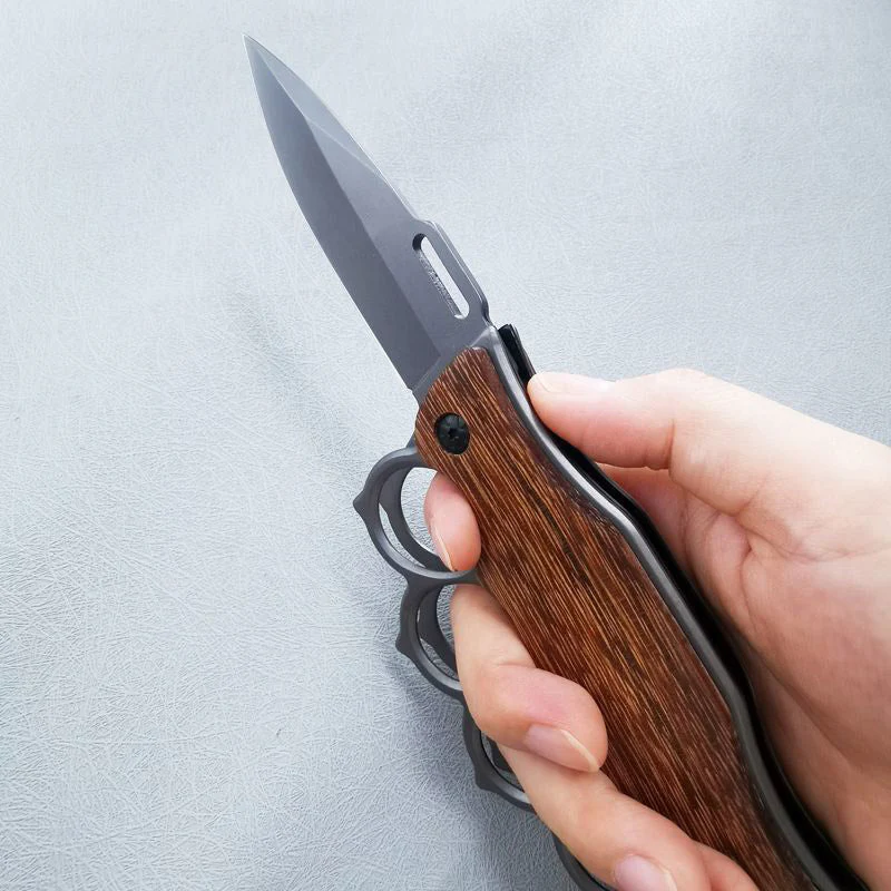 Tactical Folding Knuckle Knife Wooden Handle Outdoor Self Defense Pocket Knives EDC Tool - Image 6