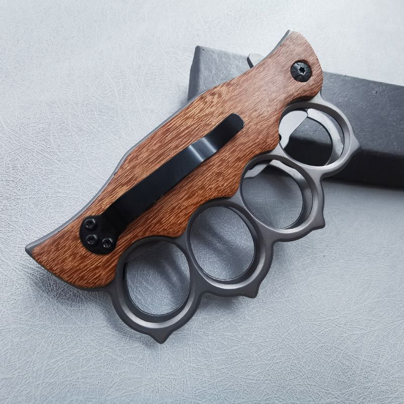 Tactical Folding Knuckle Knife Wooden Handle Outdoor Self Defense Pocket Knives EDC Tool - Image 7