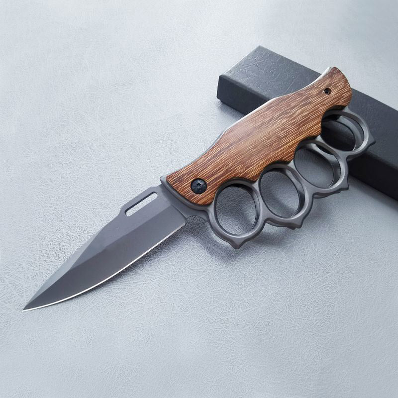 Tactical Folding Knuckle Knife Wooden Handle Outdoor Self Defense Pocket Knives EDC Tool - Image 9
