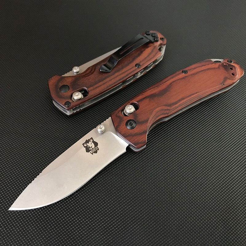 Wooden Handle Liome 15031 Tactical Folding Knife Stone Wash Blade Outdoor Survival Safe Pocket Knives - Image 3