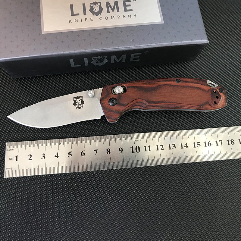 Wooden Handle Liome 15031 Tactical Folding Knife Stone Wash Blade Outdoor Survival Safe Pocket Knives - Image 4